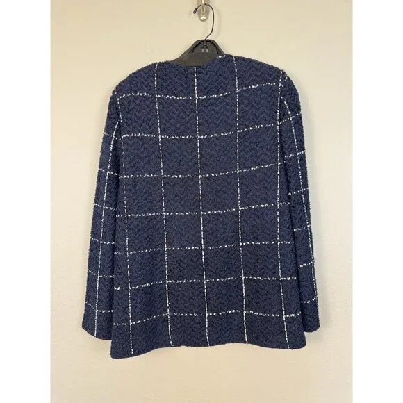 St. John Herringbone Grid Knit Jacket Navy White $1695 NWT Size 12